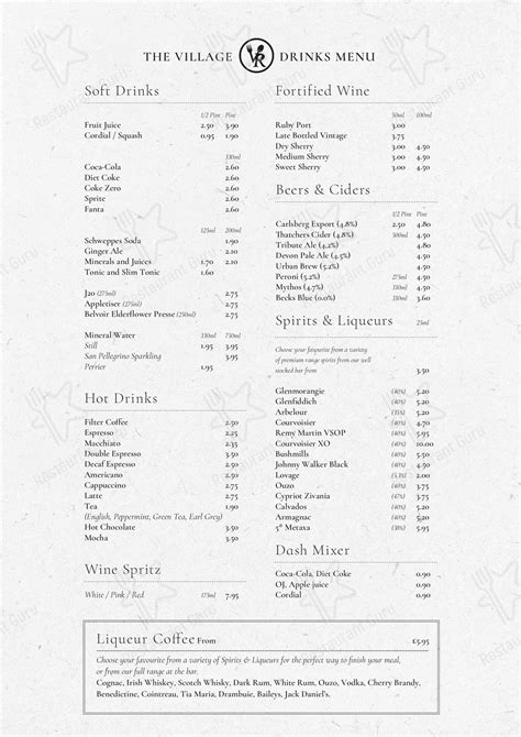 the village restaurant plymouth menu.